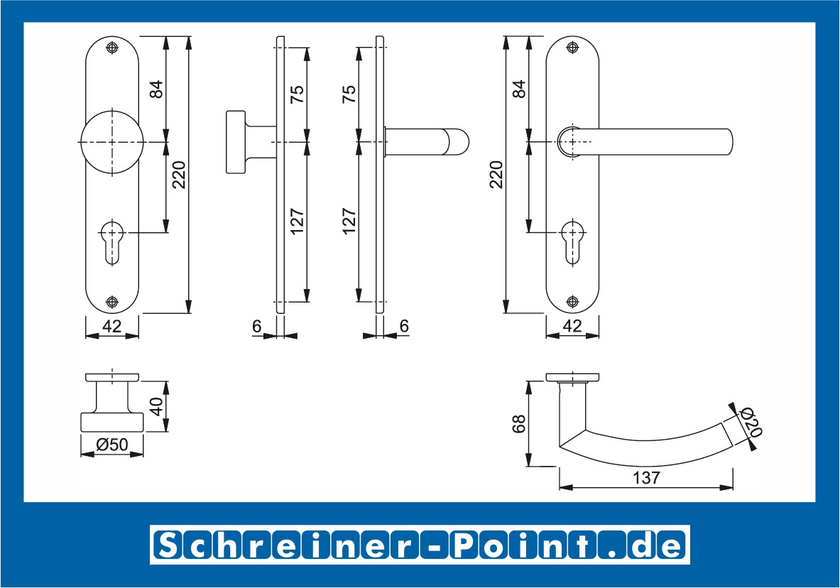 Hoppe Trondheim Edelstahl Langschildgarnitur F69 E1430Z/302, 2983645, 2913647, 2983670, 2978328